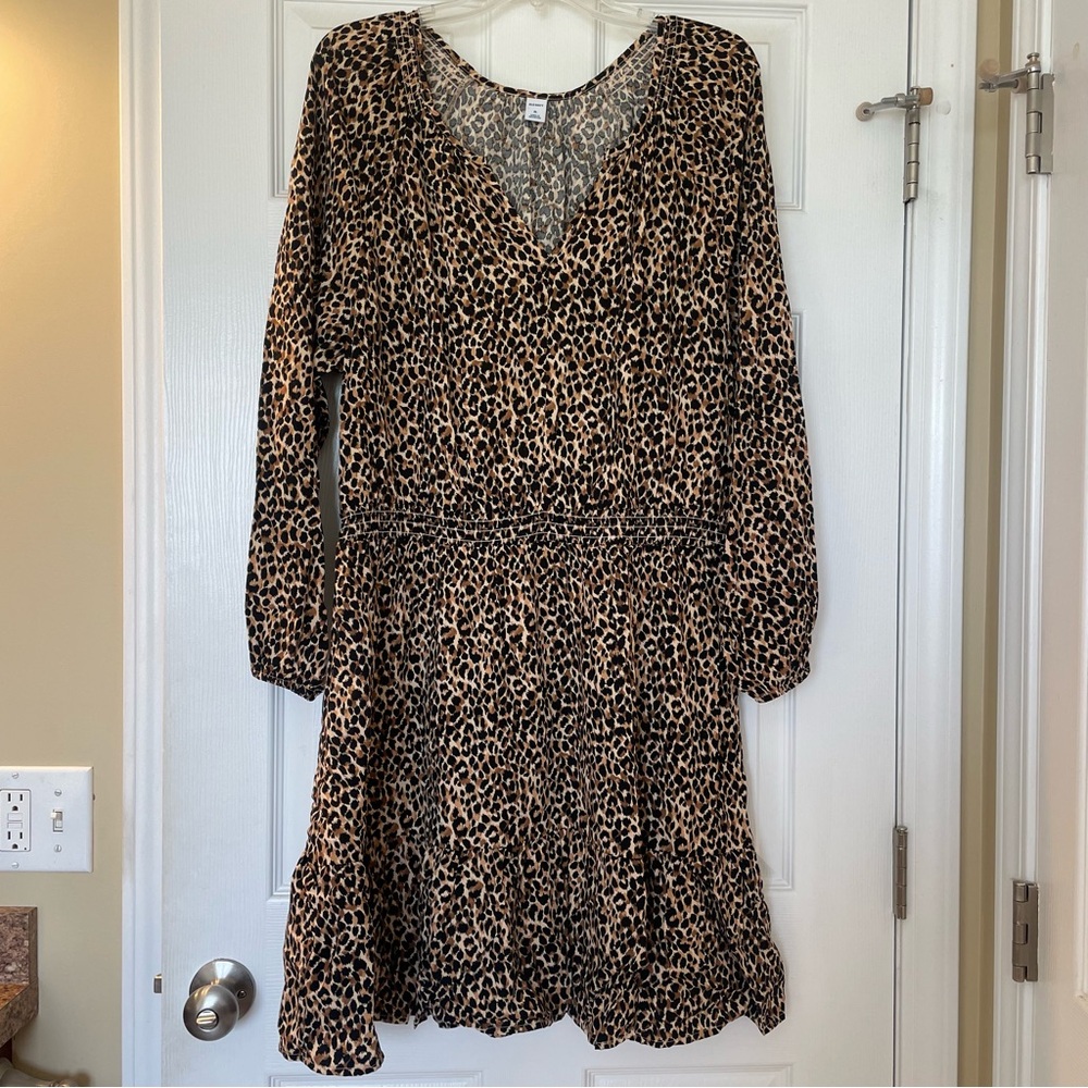 Women’s Long-Sleeve Leopard/Cheetah Print Dress, Size XL